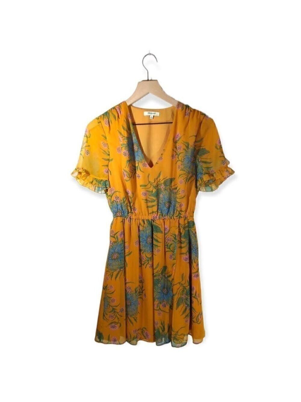𝅺madewell Sweetgrass Ruffle-Sleeve Dress in Painted Blooms Size 0